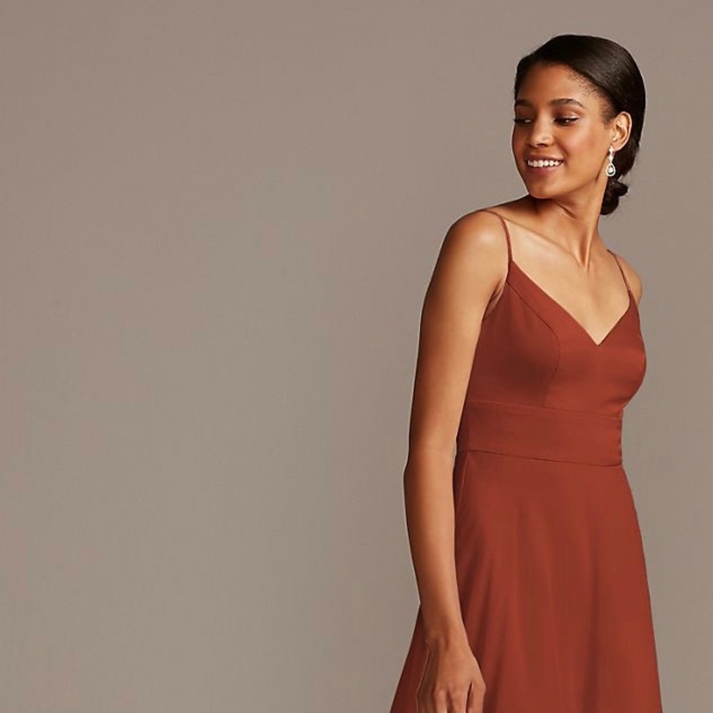 David’s Bridal Spaghetti Strap Crepe-Back Satin Bridesmaid Dress